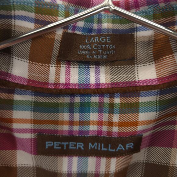 Peter Millar Shirt Mens L Multicolor Plaid Casual Preppy Long Sleeve Button Up - Picture 10 of 11